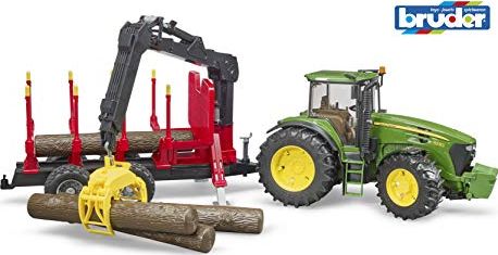Bruder Traktor John Deere 7930 z przyczepą i dźwigiem do bali drewnianych (4szt)